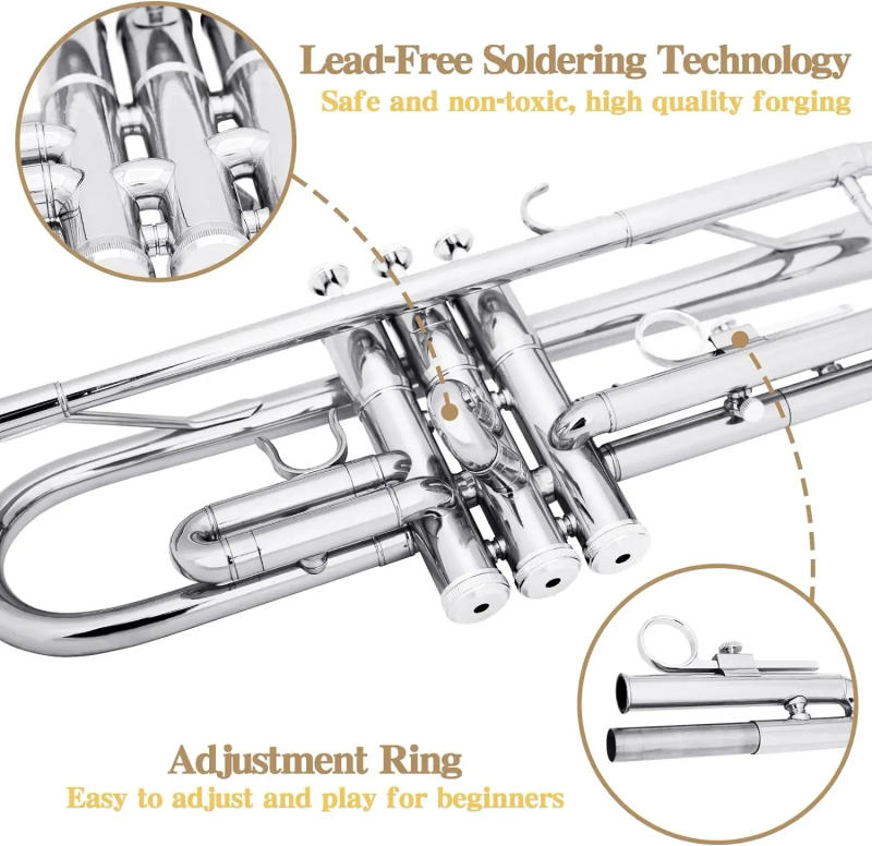 Description Picture 6 of itemSLADE Trumpet Bb Brass Body Musical Trompeta Professional Trumpette Wind Instrument with Case Mouthpiece Parts & Accessories