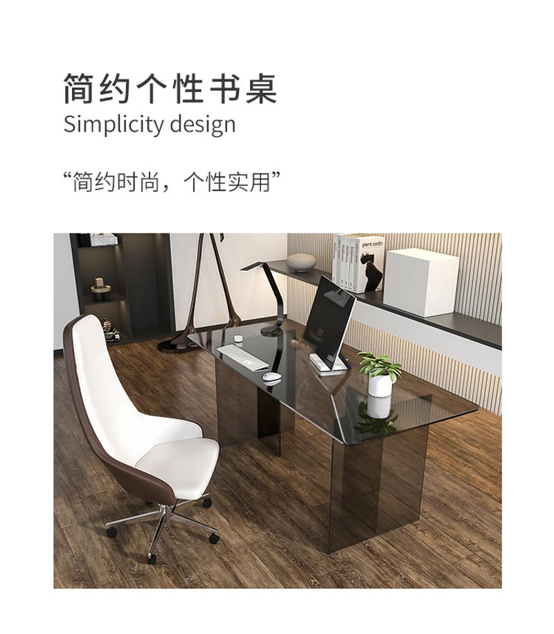 Description Picture 5 of itemGlass Computer Office Desk Table Organizer Design Accessories Office Desk Standing Reception Modern Bureau Meuble Room Decor