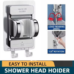 Upgraded Shower Head Holder No Drill Showerhead Bracket Adjustable Wall Mounted Holder for Bathroom Accessories Stable Rotation