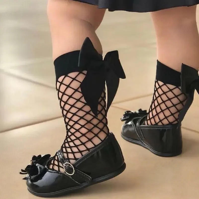 Description Picture 3 of itemSummer Thin Baby Girls Kids Mesh Socks 2023 New Bow Fishnet Knee High Long Socks Net Vintage Black White Short Ankle Stockings