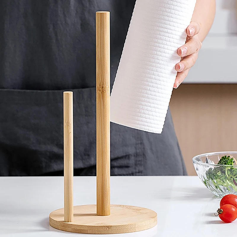 Description Picture 3 of itemKitchen Wooden Roll Paper Towel Holder Bathroom Tissue Vertical Stand Disposable Paper Pot Kitchen Toilet Storage Accessories
