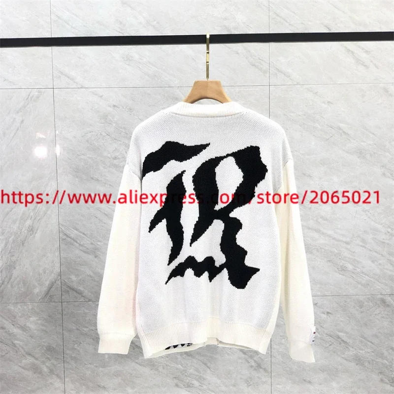 Description Picture 4 of itemCardigan RRR-123 Knitted Sweater Men Women Loose Black White V-neck RRR 123 Sweatshirts