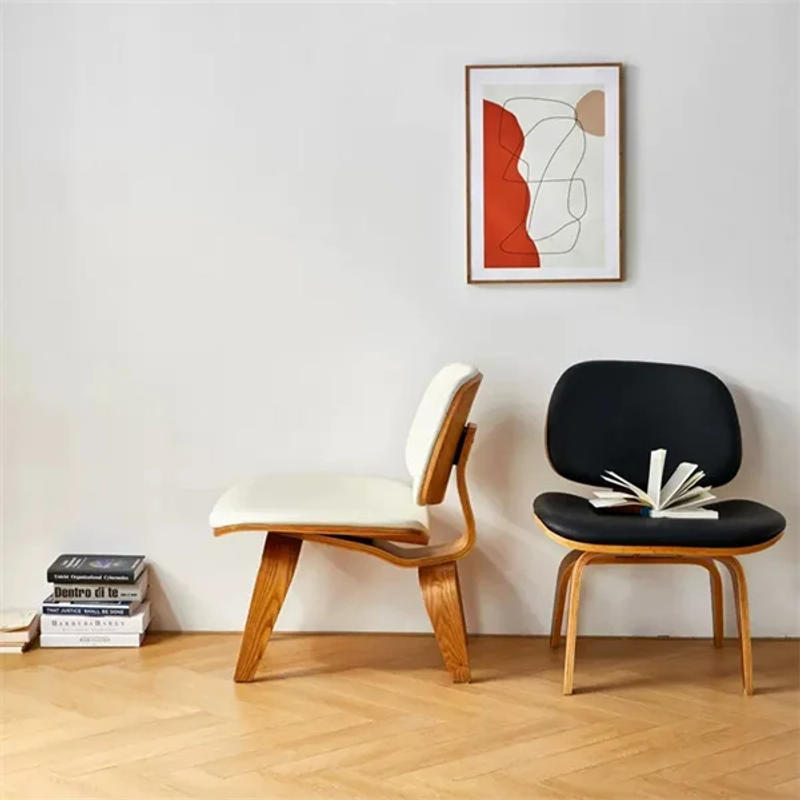 Description Picture 4 of itemMid-Century Molded Plywood Lounge Chair with Faux Leather Seat &Back Cushion Walnut Ash Leisure Chair for Living Room Furniture