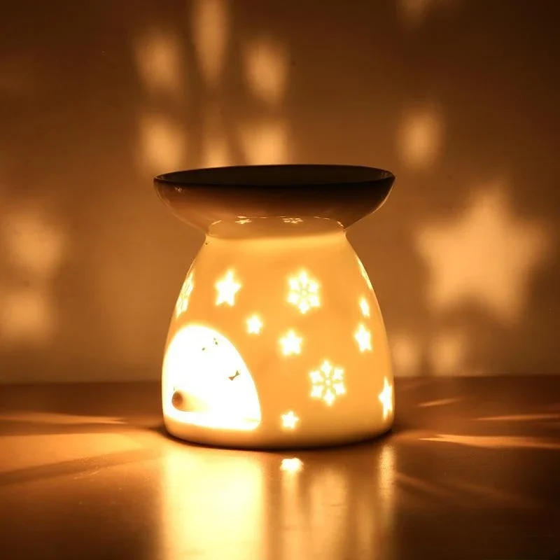 Description Picture 2 of item2 in 1 Handmade Essential Oil Stove Ceramic Candle Heating Holder Bedroom Nightlight Prevent Dry Burning Yoga Spa Incense Burner