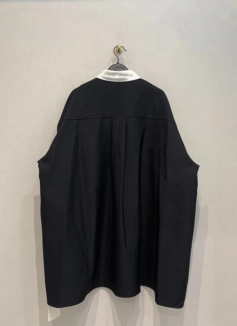 Description Picture 5 of itemKBQ Hit Color Spliced Button Minimalist Loose Coats For Women Lapel Long Sleeve Vintage Casual Coat Female Fashion Winter New