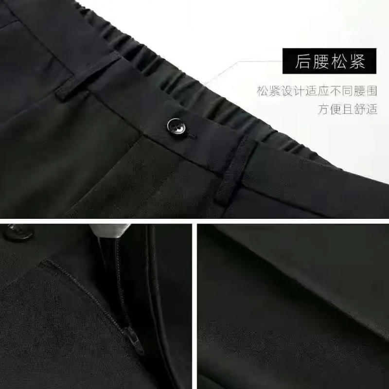 Description Picture 2 of itemStreetwear Fashion Men Solid Color Smart Casual Suit Pants Spring Summer Thin Slim Fit New Business Cropped Straight Trousers