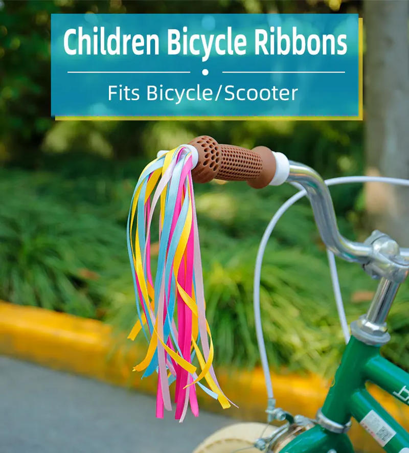 Description Picture 2 of item32 Ribbons 1 Pair Streamers Kids Bicycle Balance Scooter Handlebars Plug Mount Colorful Tassels Boys Girls Baby Bike Decoration