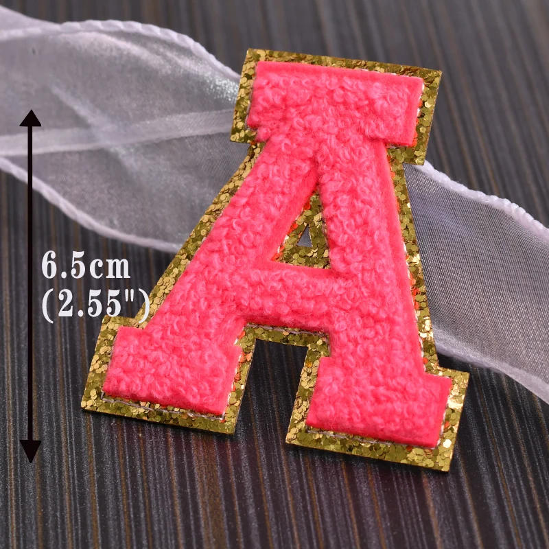 Description Picture 2 of item1Pc 6.5cm/2.5in Sequin Chenille Embroidery Patches Alphabet Letter Patches Appliques Iron On Patches For Clothes