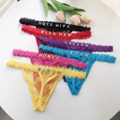Custom Thong Name Shiny Letter Lace Panties tanga Sexy Personalized G-String Bikini Jewelry Girlfriend Wife Valentines Gift
