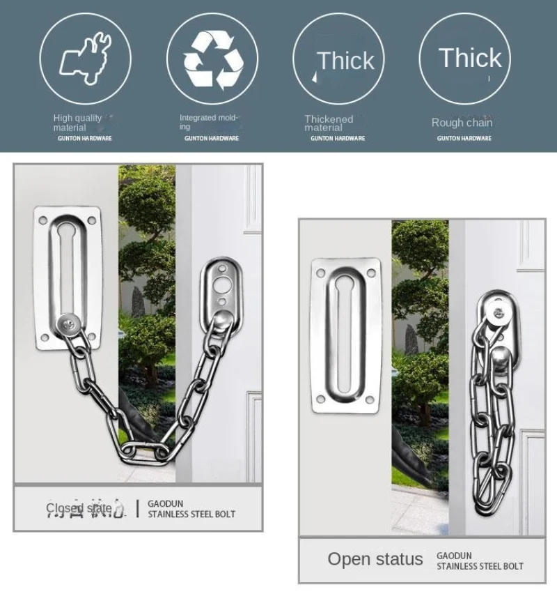 Description Picture 3 of itemDoor Chain Lock, Metal Iron Security Chain Guard with Anti-Theft Chain, Door Security Latch Guard for Home