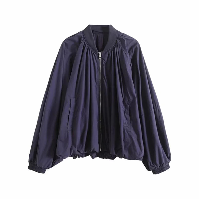 Description Picture 3 of itemBM&MD&ZA2024 autumn new products simple casual fashion advanced improved solid color drape bomber jacket coat top