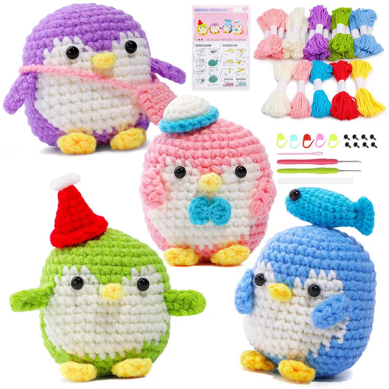 Description Picture 2 of itemKRABALL Penguin Crochet Kit for Beginners With Video Tutorial Cotton Knitting Yarn Thread Needles Hook Knit Tool Set DIY Craft