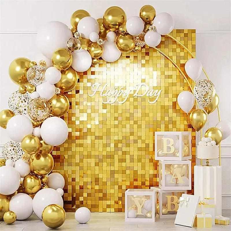 Description Picture 4 of item90x120cm Shimmer Wall Backdrop 12Pcs Iridescent Silver Sequin Shimer Wall Panels for Birthday Party Wedding Marriage Decorations
