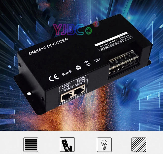 Description Picture 3 of itemDC 12V 24V High Power 3CH 4CH DMX 512 Decoder RGB RGBW LED Strip Controller DMX to PWM LED Modules Engineering DMX Light Dimmer