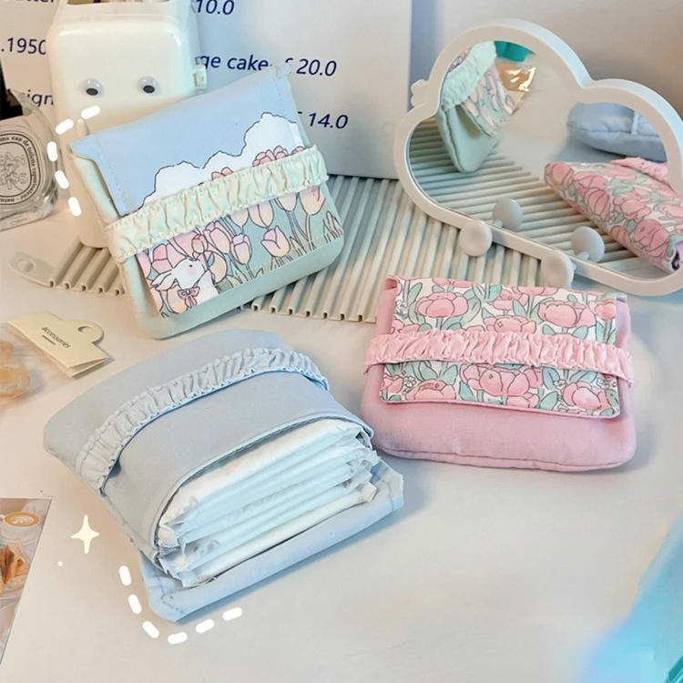 Description Picture 3 of itemLovely Sanitary Napkin Storage Bag Portable Cosmetic Storage Bag Flower Pattern Purse Pouch Case Travel Storage Organization