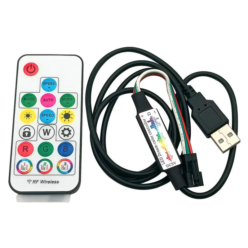 Description Picture 6 of itemWS2811 WS2812B Led Pixels Strip Light Controller WS2812 USB/DC MINI 3Keys RF 14/17/21Keys Led Tape Remote Controller DC5-24V