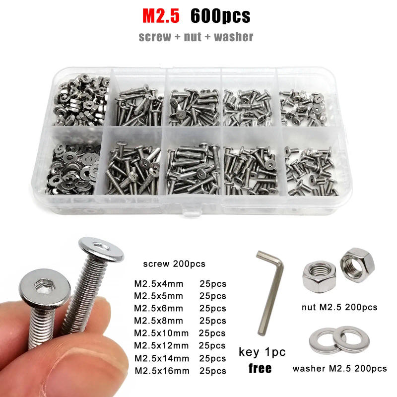 Description Picture 6 of itemM1.6 M2 M2.5 M3 M4 M5 M6 M8 304 Stainless Steel CM Allen Hex Socket Ultra Thin Flat Wafer Head Screw Bolt Nut Washer Set Kit Box