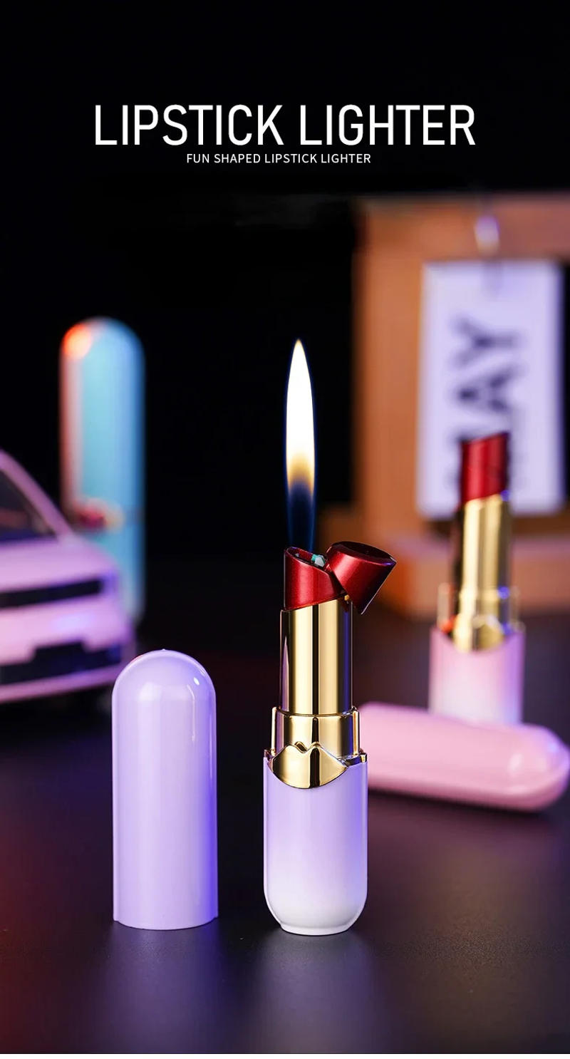 Description Picture 2 of itemMetal Winproof Gradient Color Lipstick Lighter for Women High-value Butane Gas Trend Gift Smoking Gadgets Cigarette Accessories