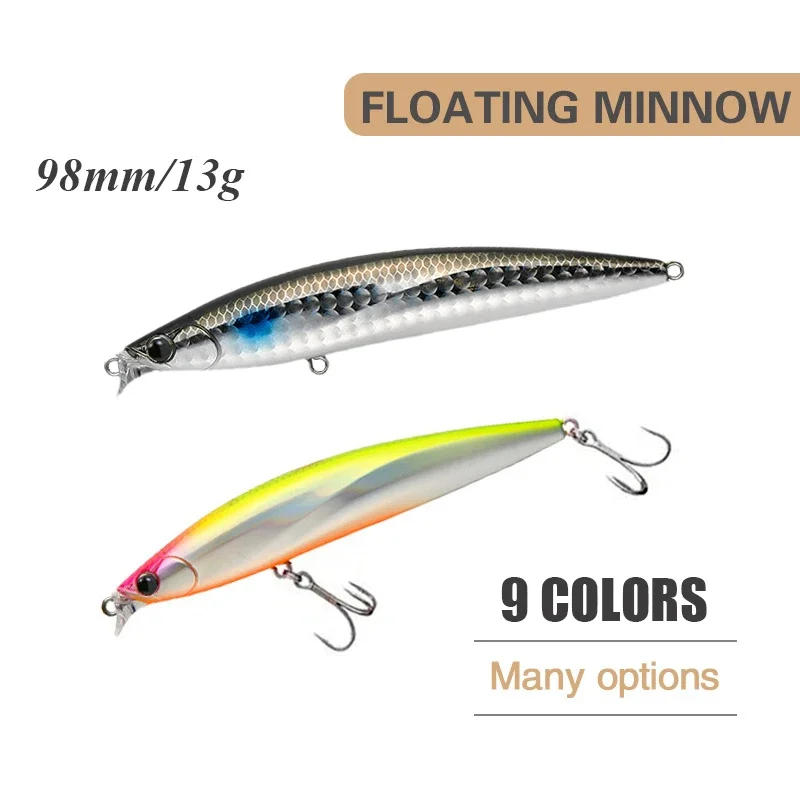 Description Picture 2 of item98mm 13g Floating Water Minnow Fishing Lures Bionic Hard Bait Freshwater Saltwater Fishing Emergency Bait Fishing Accessory