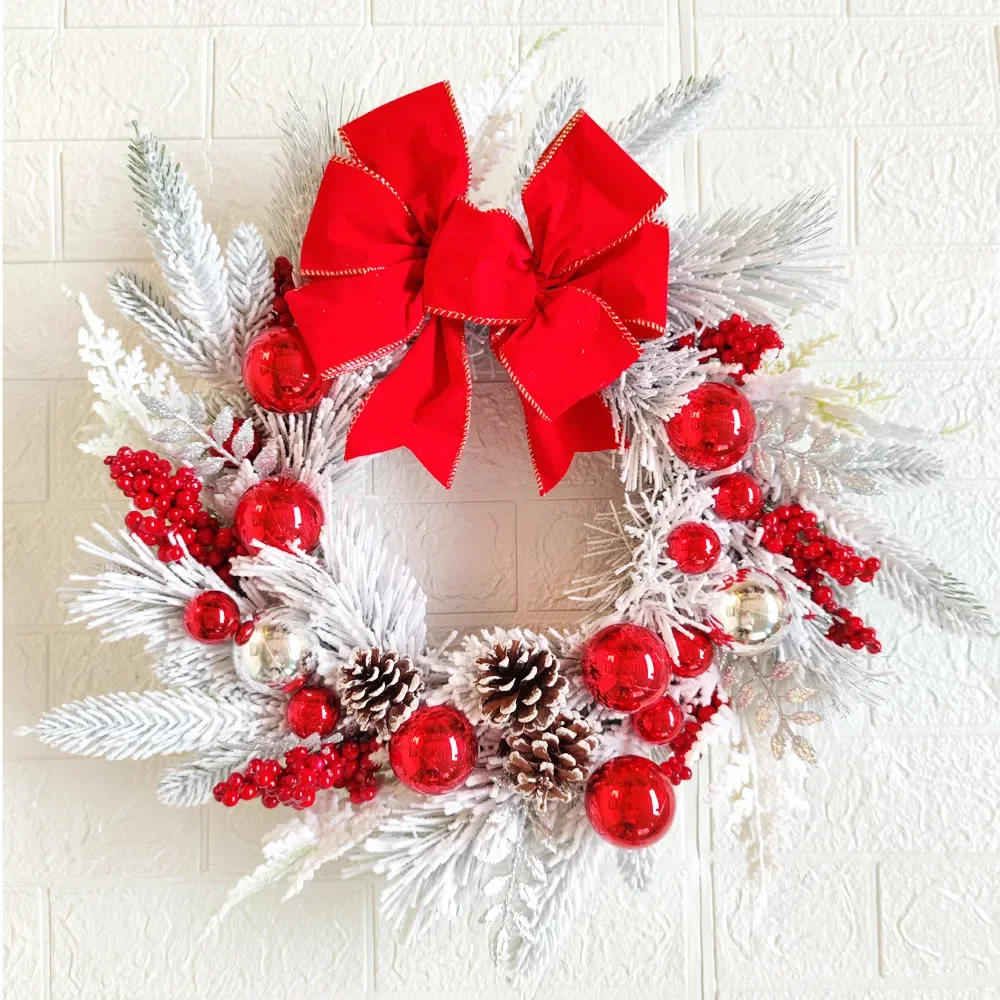 Description Picture 3 of itemNew Christmas Wreath Front Door Christmas Door Wreath Red Ball Ornaments for Door Window Mantle Indoor Outdoor Christmas Decorat