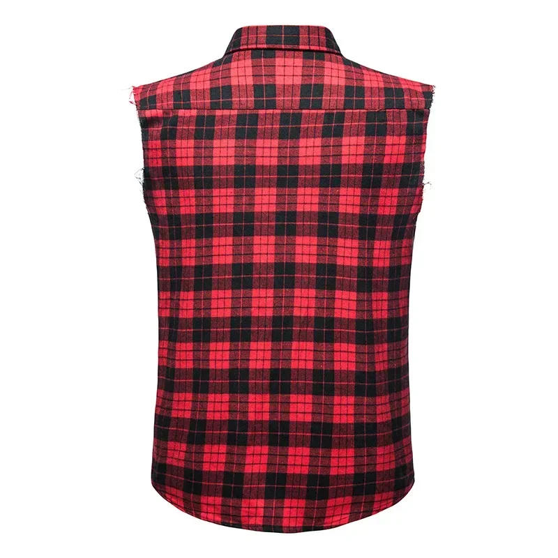 Description Picture 4 of itemMen's Casual Flannel Plaid Shirt Sleeveless Double Pocket Cowboy Button Down Shirts Men Cotton Plus Size Vest Checkered Top 2XL