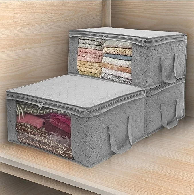 Description Picture 3 of itemNarrow Foldable Clothes Storage Box with Lid Large Capacity Quilt Blanket Closet Storage Organizer Fabric Wardrobe Organizer Box