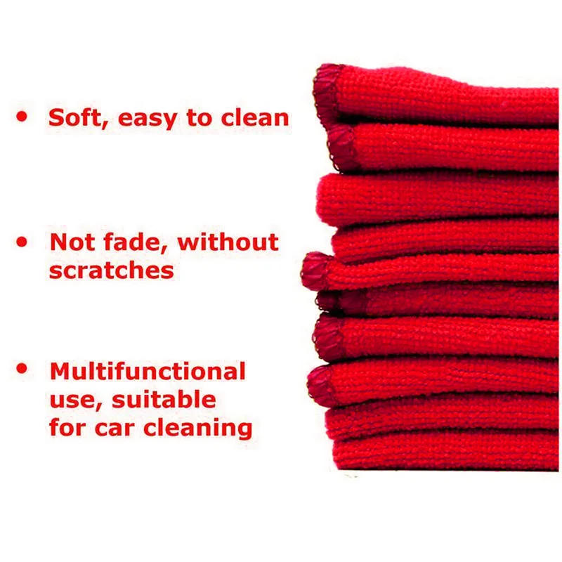 Description Picture 3 of item10 X Microfiber Cleaning Cloth Strong Water Absorbent Lint Free Red Wash Towels For Kitchen Bathroom Home Clean Accessories