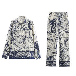 2024 RARF autumn new European and American style fashionable niche slit design printed contrasting long sleeved lapel shirt set