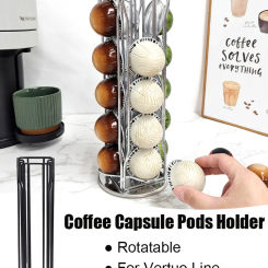 Coffee Pod Holder 360°Rotatable Vertuo Line Coffee Capsule Pods Holder Display Stand Metal 20 Cups Storage Organizer Shelve Rack