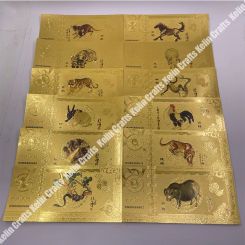 Twelve Constellations Chinese zodiac gold banknote commemorative 12 Symbolic Animals Dragon Snake Sheep Monkey Dog Golden Cards