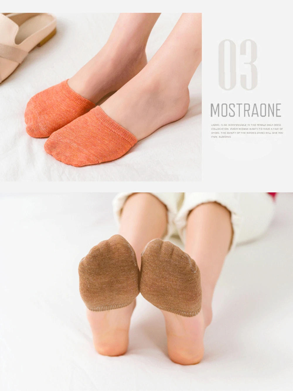 Description Picture 4 of item1Pair Women Summer Forefoot Half Foot Toe Cover Socks Invisible No Show Female Breathable Cotton Socks Candy Color