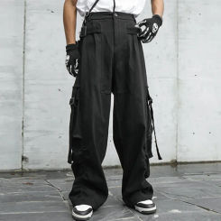 American Retro Mechanical Style Overalls Men's Handsome Street Style Hip Hop Loose Wide Leg Straight Casual Trousers