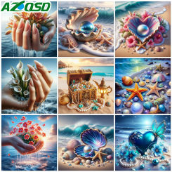 AZQSD Diamond Painting Full Kits Shell Landscape Cross Stitch Suits Embroidery Seaside Beach Full Drill Flower Wall Decor