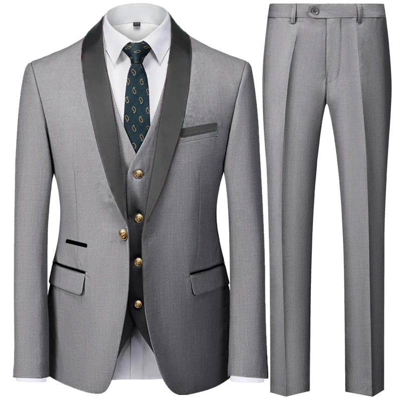 Description Picture 5 of itemMen Mariage Color Block Collar Suits Jacket Trousers Waistcoat Male Business Casual Wedding Blazers Coat Vest Pants 3 Pieces Set