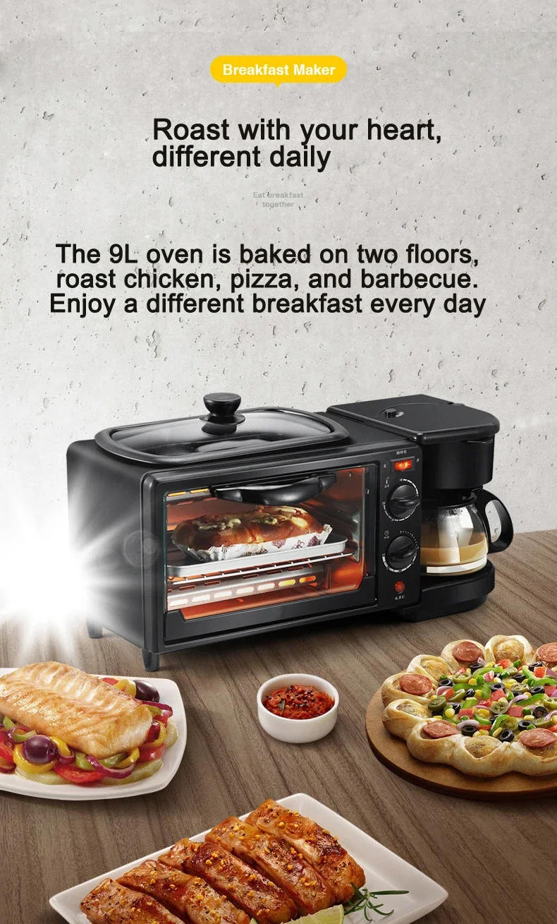 Description Picture 4 of itemDMWD Electric Breakfast Machine 3 in 1 Multifunction Breakfast Maker Mini Drip Coffee Maker Bread Pizza Oven Frying Pan Toaster