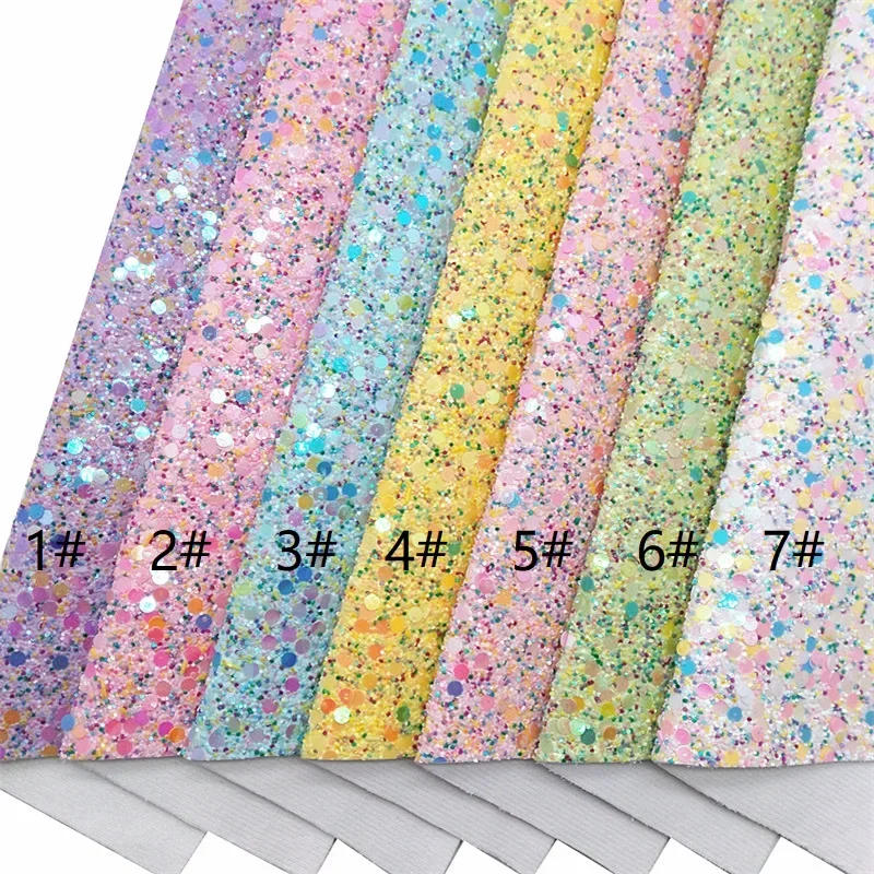 Description Picture 4 of itemRolls 30x134cm 21x29cm Pastel Colors Round Sequins Chunky Glitter Leather Felt Backing Faux leather For Bow Earrings DIY  HQ219