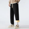 Autumn Winter Men's Solid Flocking High Waisted Pockets with Elastic Plush and Thick Casual Loose Sports Trousers Vintage Pants