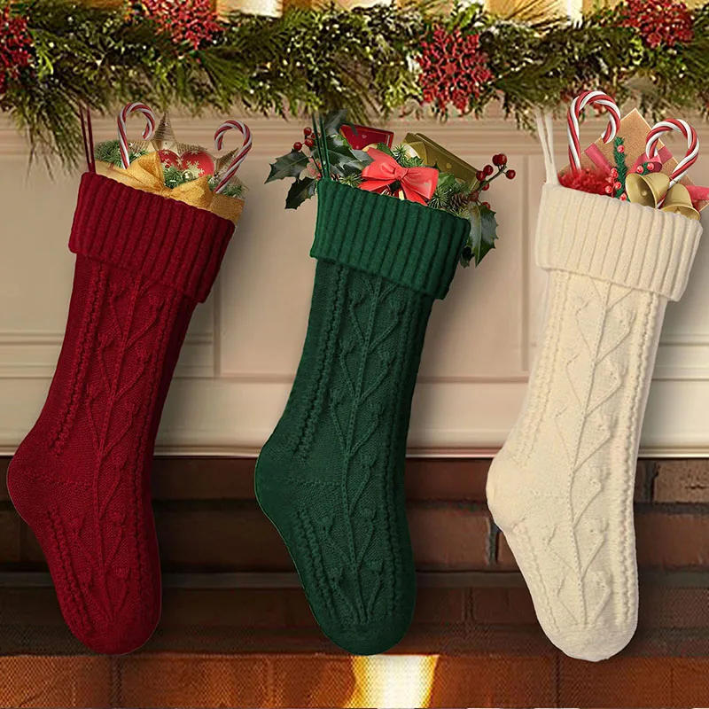 Description Picture 2 of item1/2/4pcs christmas stocking Knitting Christmas Tree Pendant Large Stockings Christmas Socks to Hang for Xmas Fruit Ornament Gift