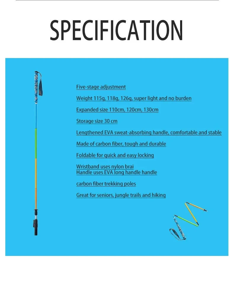 Description Picture 5 of item2PCS Carbon Fiber Five Section Folding Hiking Stick Ultra Lightweight Portable Hiking Stick Walking Pole（s) Hiking Accessories