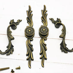 96mm European vintage creative carved left and right cabinet door handle bronze backplate drawer shoe cabinet cupboard door knob