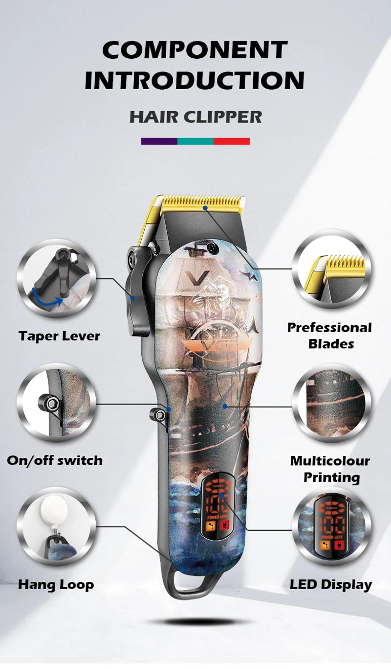 Description Picture 6 of itemVGR 689 New Design Barber Powerful Hair Cutting Machine Professional Electric Trimmer Cordless Rechargeable Hair Clipper
