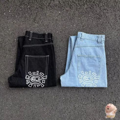 Streetwear Heavy Fabric ADWYSD Jeans Sun Roll Street Trend Men Women  Always Do What You Should Do Straight Leg Jeans