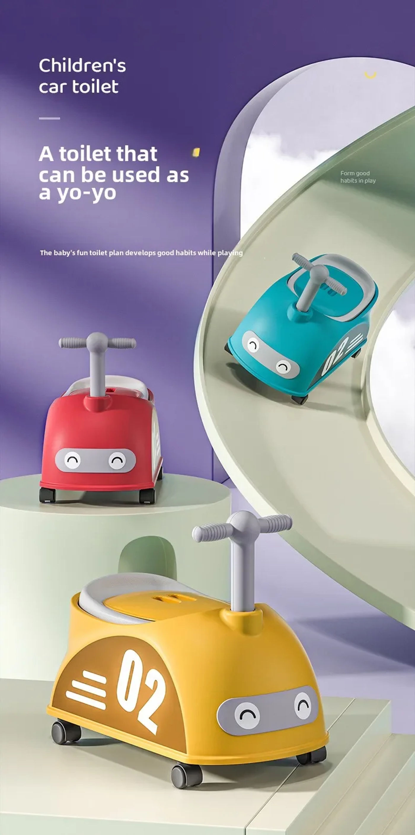 Description Picture 2 of itemBaby Car Shaped Toilet Portable Non-slip Baby Potty Toddler Training Toilet with Rollers Multifunctional Toilet Children's Gifts