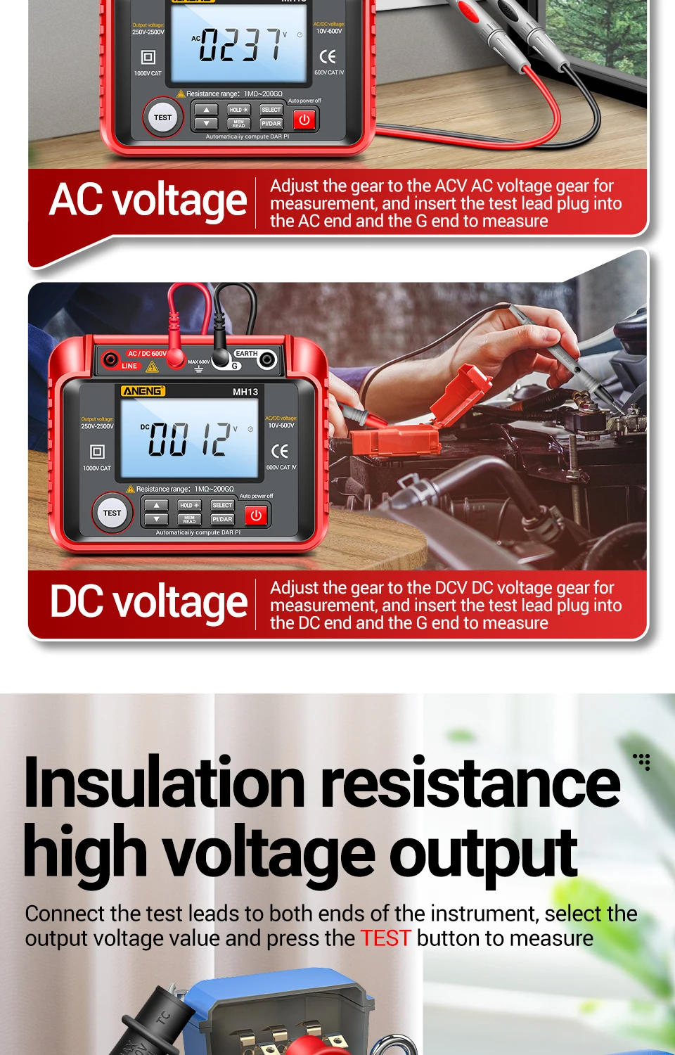 Description Picture 4 of itemANENG MH13 Digital Multimeter High Voltage Megometro Insulation Earth Resistance Meters Tester Megohmmeters Meter Tester Tools