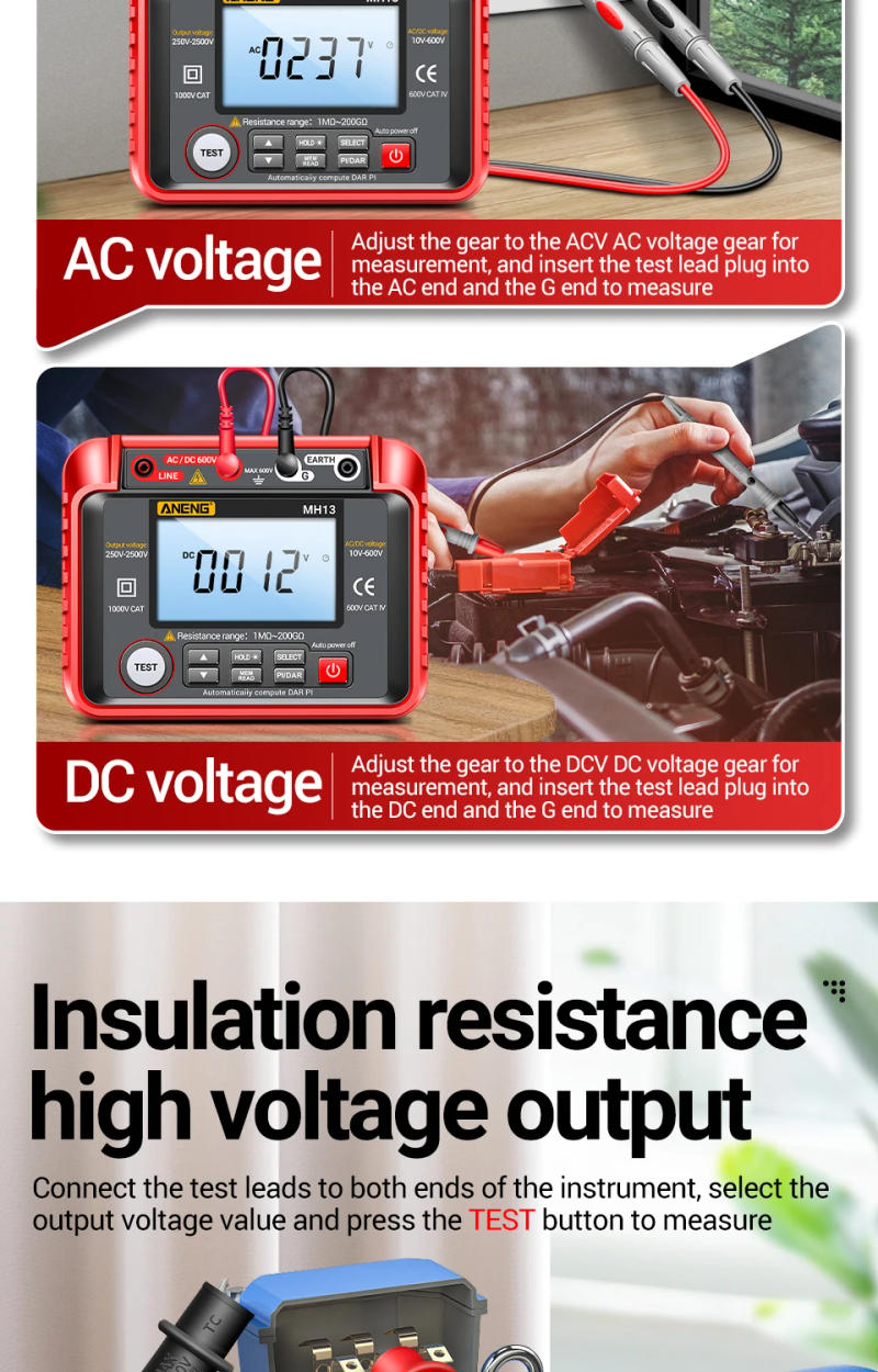 Description Picture 4 of itemANENG MH13 Digital Multimeter High Voltage Megometro Insulation Earth Resistance Meters Tester Megohmmeters Meter Tester Tools