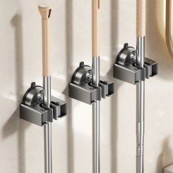 No Need To Drill Suction Cup Mop Wall-mounted Clip, Mop Rack Hook, Bathroom Storage Rack Kitchen Cloth Rack