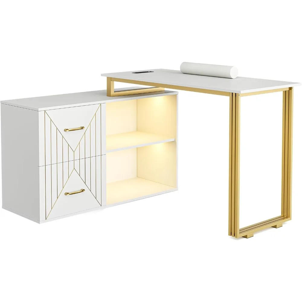 Description Picture 2 of itemManicure Table for Nail Tech with Wrist Cushion, Corner Nail Desk with 2 Drawers and 2 Shelves, Beauty Salon Nail Supplies Decor