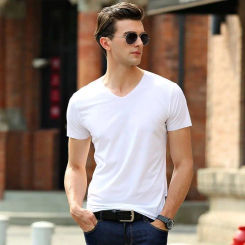 Men's V-Neck Undershirts Man Ice Silk Seamless Short Sleeves Basics Shirts Youth Summer Sexy Fitness Body Building Underwear