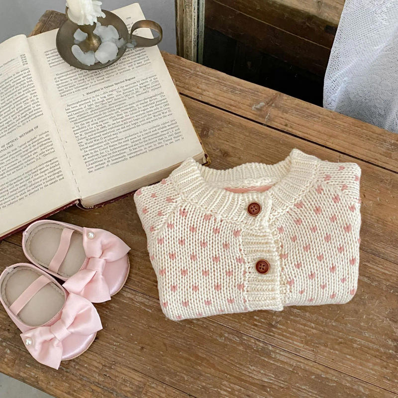 Description Picture 6 of itemBaby Knitted Sweater Coat 2025 Autumn Winter New Baby Girl Cardigan Coat Super Beautiful Love Jacquard Knitted Wool Coat