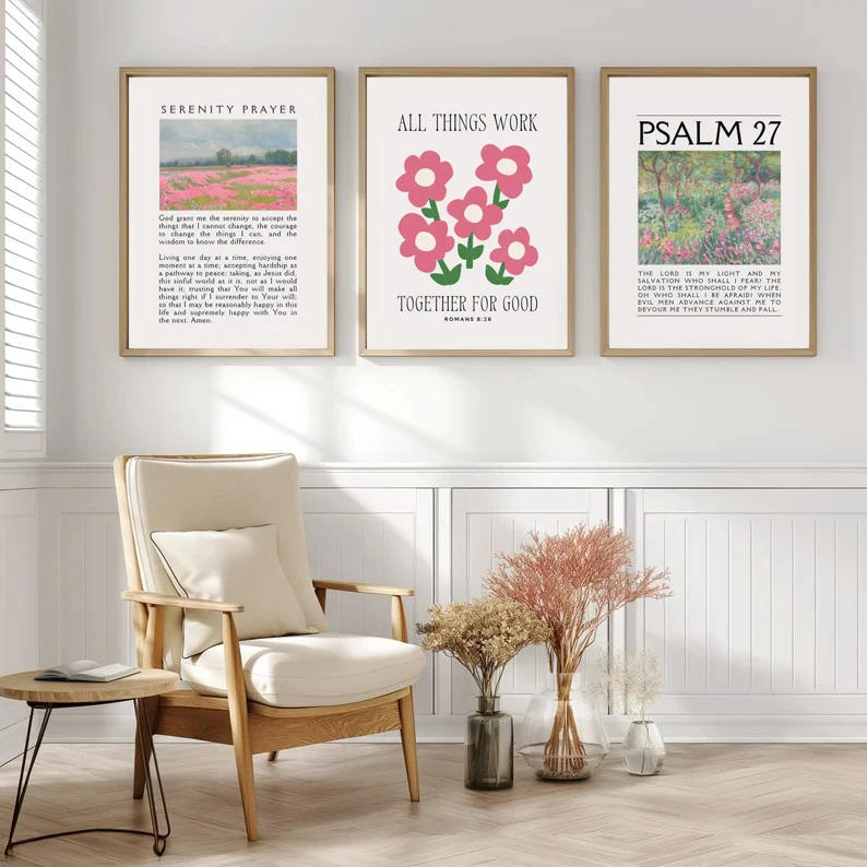 Description Picture 5 of itemPink Christian Verse Prints Posters Vintage Bible Wall Art Canvas Painting Modern Living Room Bedroom Home Aesthetic Decoration